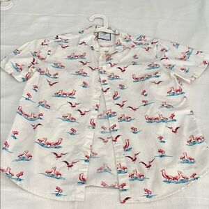 Denim & Flower White Shirt with Flamingo Design